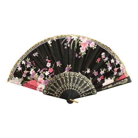 

LHMSGG Folding Fan Multipurpose Decorative Beautiful Eye-catching Exquisite Workmanship Festival Gift Lace Decor Chinese Style Flower Print Handheld Dance Fan Show Accessories