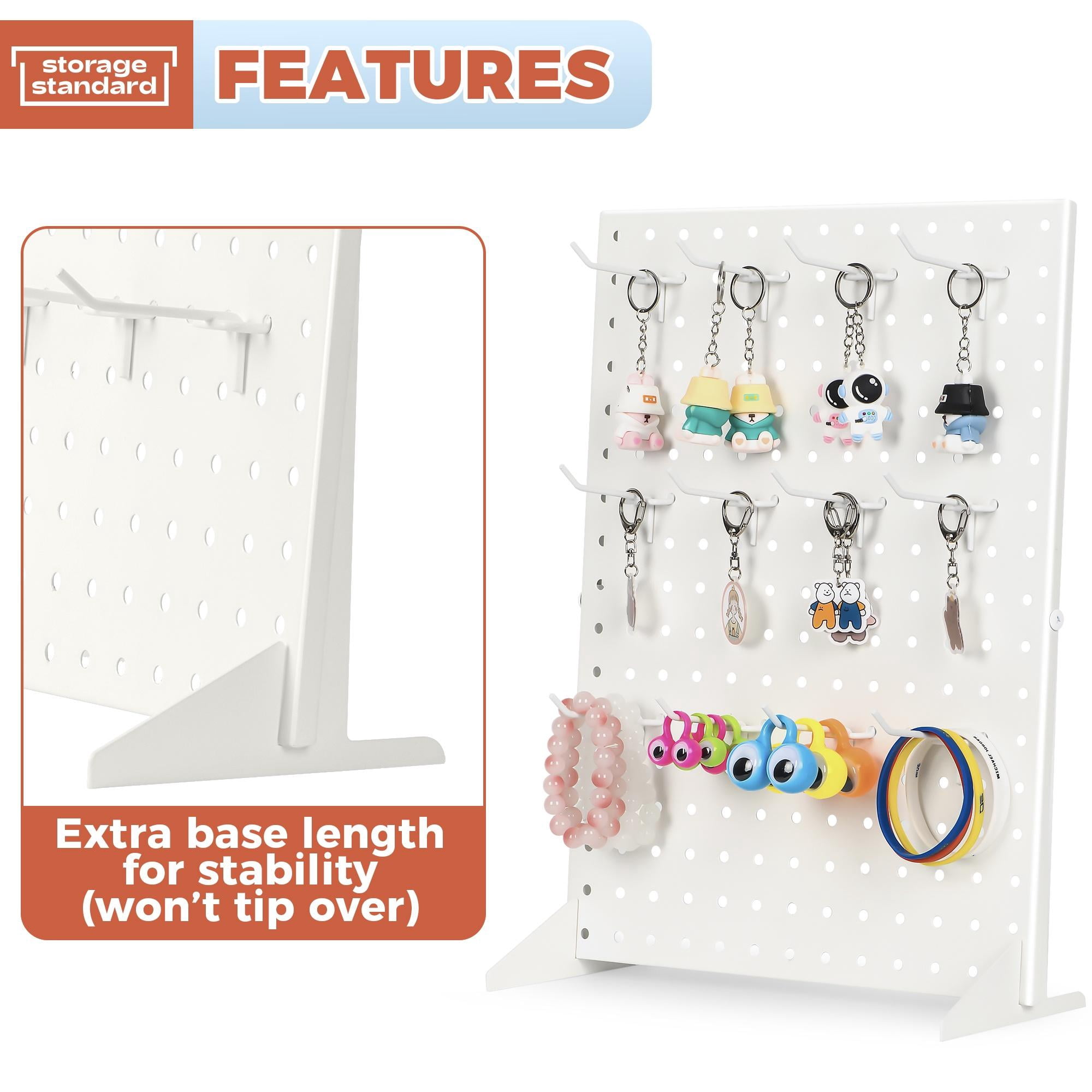 Pegboard Display Stand With 12 Hooks – White Metal Jewelry Rack, Sturdy Countertop Stand For Craft Shows, Fairs, Retail Stores – 17 X 13 Inches – Portable & Easy Assembly