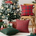 thumbnail image 3 of Taibuwu Set of 2 Red Christmas Scottish Plaid Throw Pillow Covers 18x18 Inch Green Woven Farmhouse Winter Decorative Pillow Covers with Gold Thread Holiday Accent Pillowcases for Sofa Couch Bed, 3 of 7