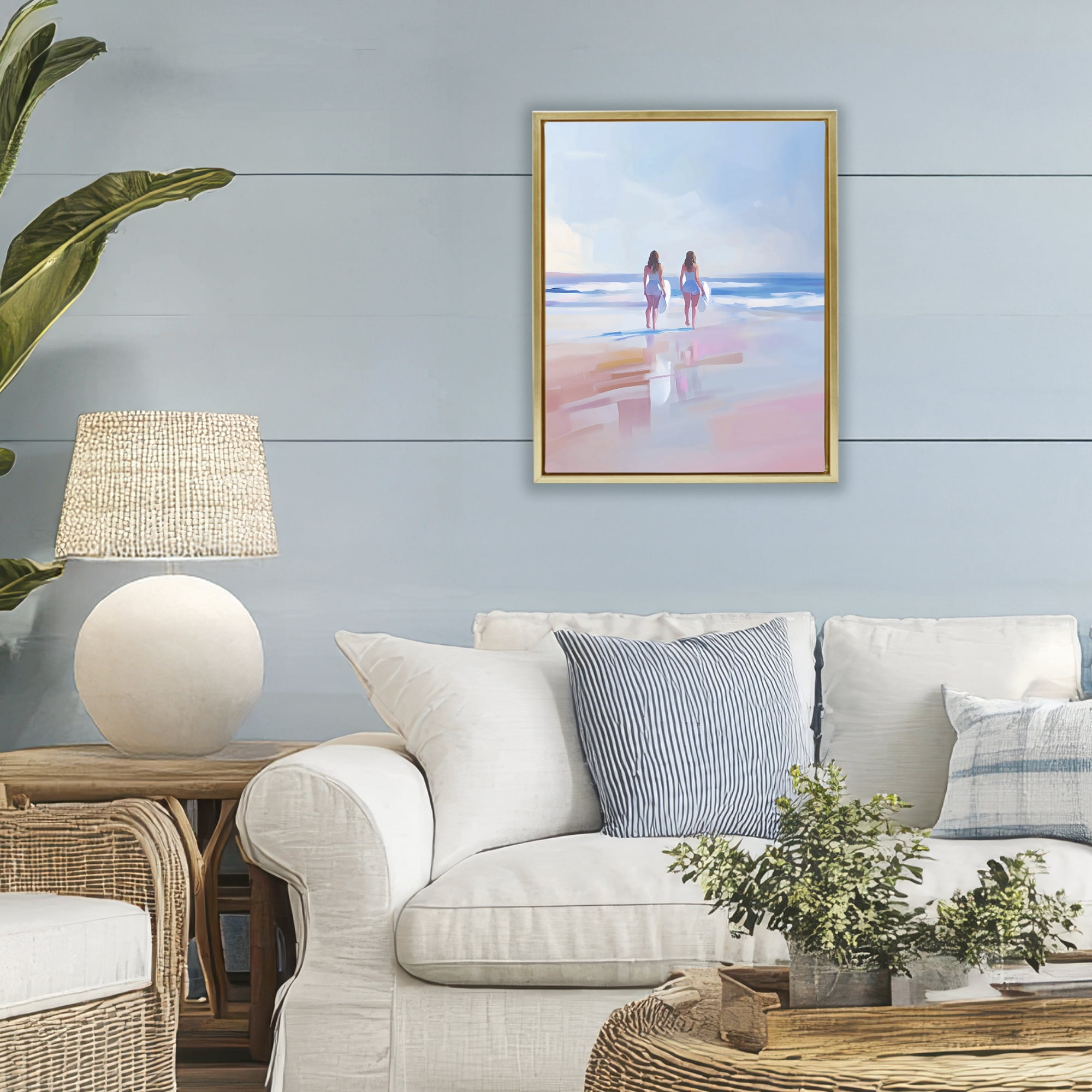 Stupell Industries Heading To Surf at Dawn Gold Framed Floater Canvas Wall Art, design by The Prints Vibe