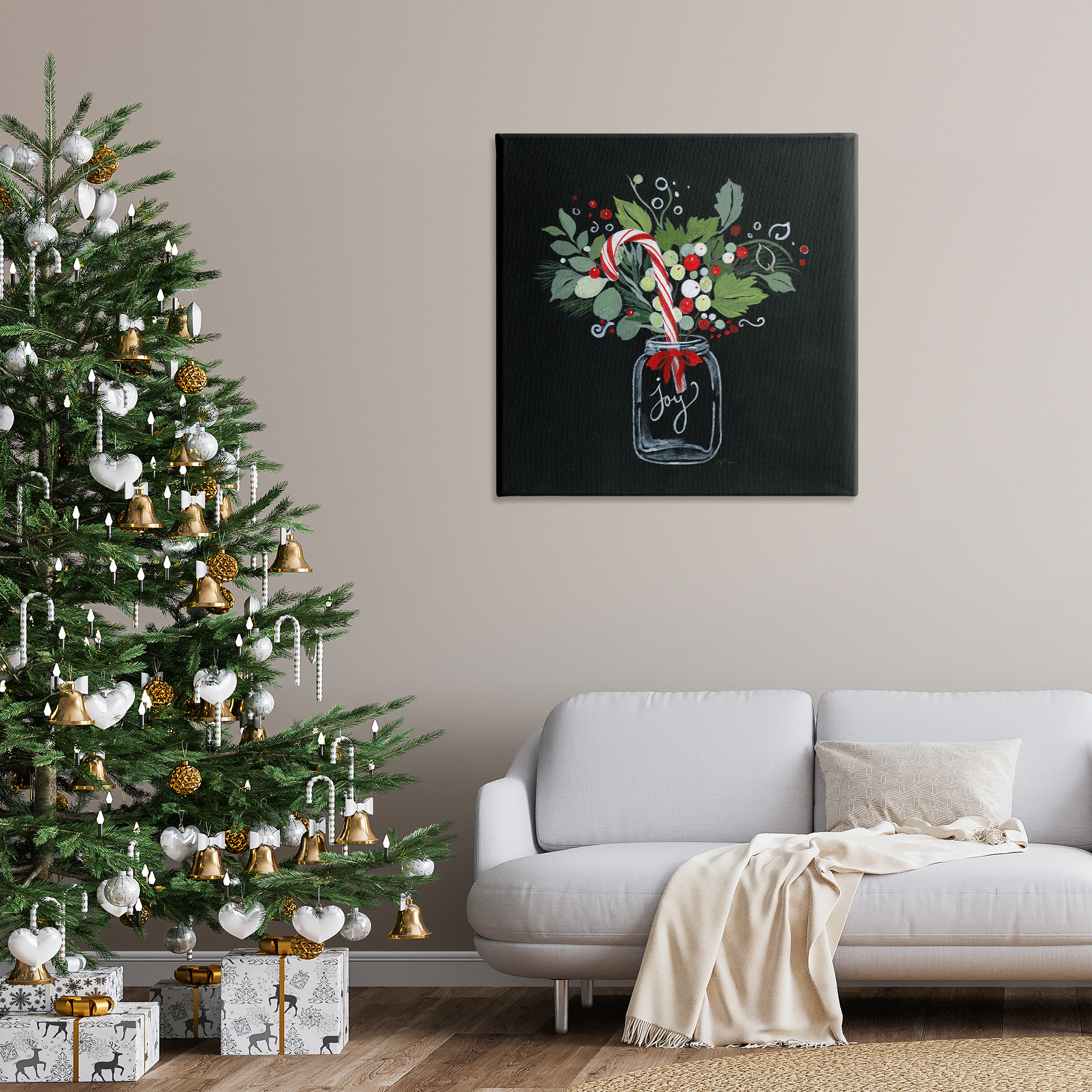 Stupell Industries Joy Candy Cane Jar Holiday Painting Gallery Wrapped Canvas Art Prints Wall Art, 36 x 36