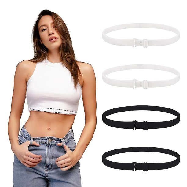 4pcs No Show Women's Stretch Belt, No Show Invisible Belt for Men Elastic Web Strap Waist Stretch Belt with Flat Buckle for Jeans Pants