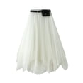 thumbnail image 4 of Tanhomme Women's Tulle Skirts Elastic High Waist Pleated Mesh Flowy Party Long Tutu Skirts Mesh Layered Midi Irregular Tulle Skirt Summer High Waist Up Party Petticoat Skirt Elegant Tutu Midi Skirt, 4 of 7