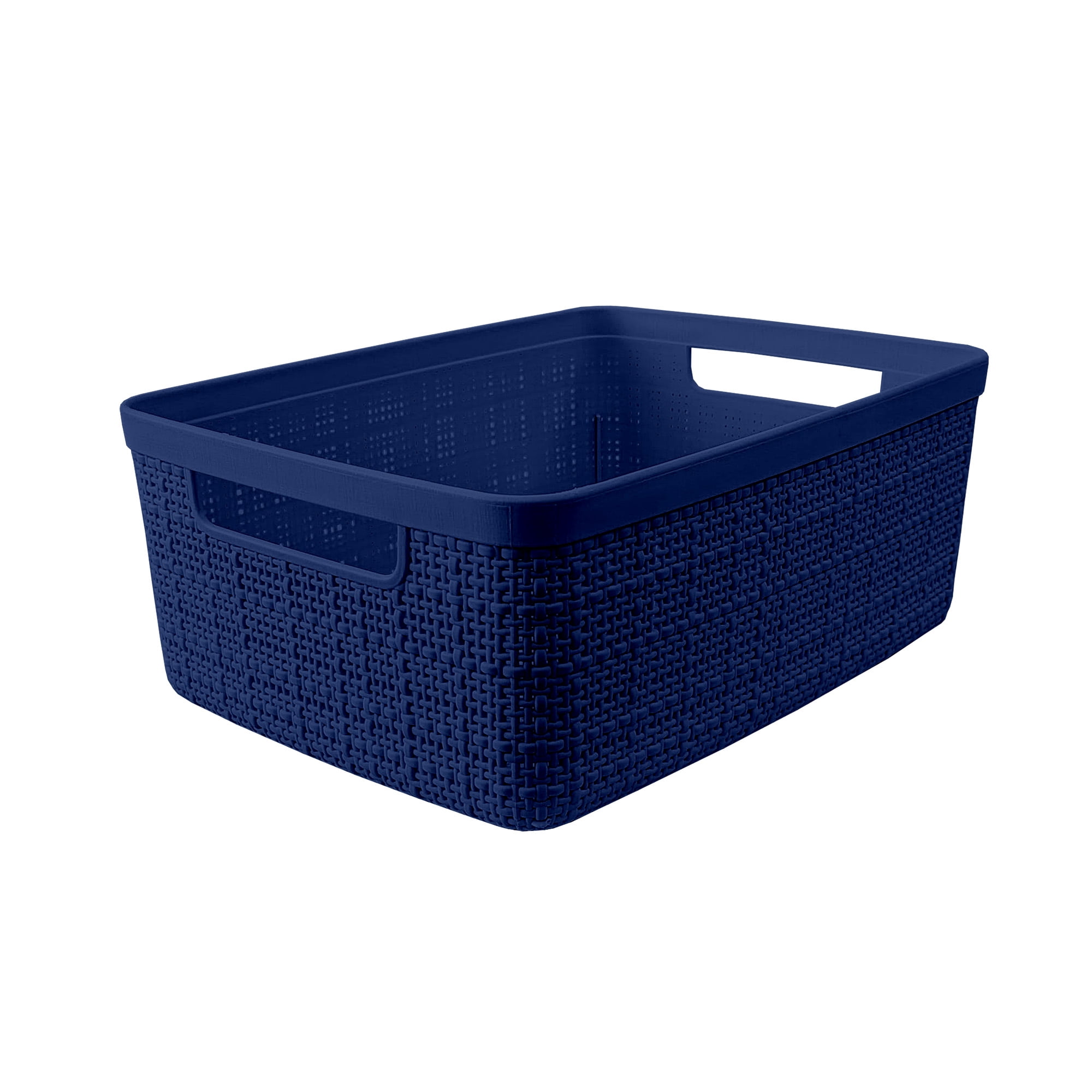 Curver Set of 6 Jute Basket Small Durable Resin Organization and Storage Basket Bin, Blue