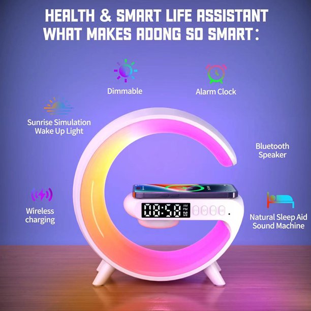 Soporte De Almohadilla De Cargador Inalámbrico Despertador de luz nocturna RGB con base de carga multifuncional de 15W para iPhone Samsung