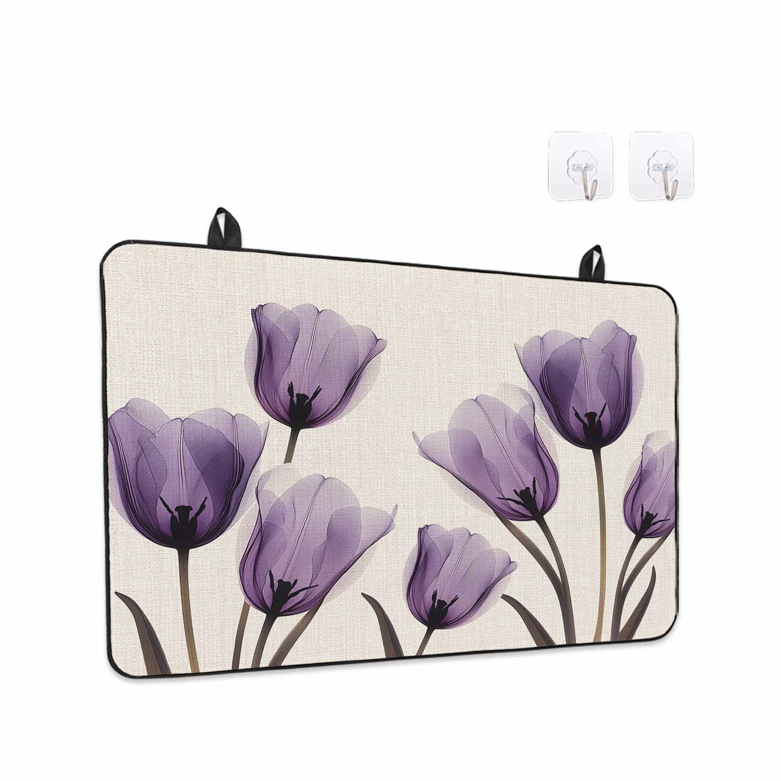 Purple Tulip Flower Stove Top Cover for Electric Stove, Heat-proof & Non Slip Glass Top Stove Cover Protector, Aesthetics Farmhouse Floral Plant Kitchen Flat Cooktop Rubber Mat 24x21 Inches