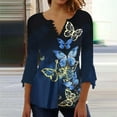 thumbnail image 2 of IROINNID On Sale Plus Size Shirts for Women Crew Neck Long Sleeve Comfortable Trumpet Printed Buttoned Basic Ruched Tops Pleated Blouses,Navy, 2 of 6