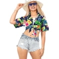 thumbnail image 4 of LA LEELA Women's Casual Beach Short Sleeve Blouse Shirt Luau Party Blouses Button Up Dress Tops Tee Shirts Hawaiian T Shirt for Women S Hibiscus Floral, Blue, 4 of 5
