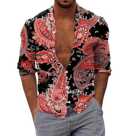 

HSMQHJWE Mens Tshirts Clearance Sale Button Down Pajama Shirt Men Long Sleeve Autumn Winter Casual Printed Shirts Fashion Top Blouse Shirts Scrub Sleeve