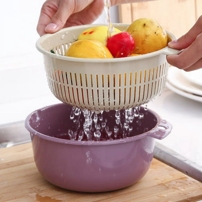1set Plastic Fruit Bowl With Drainer, Large Capacity Anti-slip Fruit Tray  For Home Kitchen