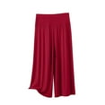 thumbnail image 3 of CFLVAEK Capri Pants for Women Lightweight Wide Leg Modal Pajamas Capris Flowy Elastic High Waisted Cropped Lounge Pant Wine L, 3 of 7