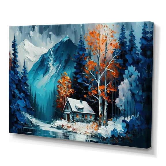 Designart Cabin In The Woods In Winter III Canvas Wall Art