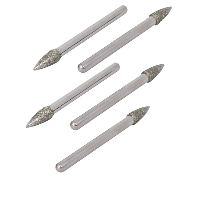 Punta de muela montada de diamante en forma de cono de 4 mm de diámetro y vástago de 1/8" de 3 mm, 5 piezas