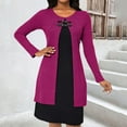thumbnail image 2 of Olyvenn Women's Long Sleeve Buttoned Dress Sweater Fake Two-Piece V-Neck Casual Fashion Regular Length Lightweight Stretchy Breathable Fall Winter Dress Everyday Wear Hot Pink L, 2 of 7