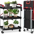 thumbnail image 5 of Lumiparty Folding Collapsible Service Cart, Folding Utility Cart, 3 Tier Collapsible Push Cart Rolling Tool Cart w/Lockable Wheels, 165lbs Capacity for Office Warehouse Home, Black, 5 of 9