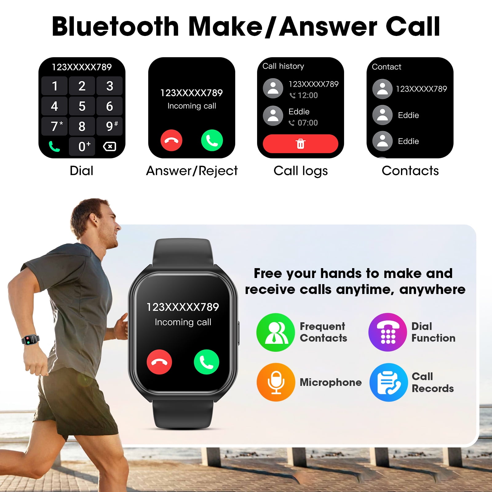 Mingdaln 2025 New 1.85-inch Men Women's Smartwatch with Answer/Make Calls/120+ Sport Modes/Message Reminder, IP68 Waterproof,Fitness Tracker fits for Android iPhone Devices（Black）