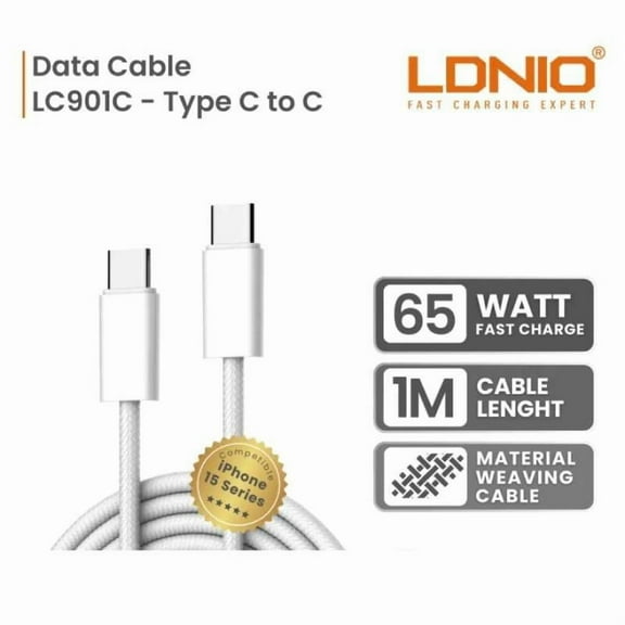 Ldnio LC901C Type-C to Type-C 65W Fast Charging Cable for iPhone 15 / Android.