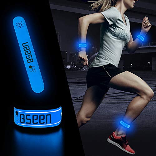 Jogging Patented Heat Sealed Glow in The Dark Water/Sweat Resistant Glowing Sports Wristbands for Running BSEEN LED Armband Hiking 2ed Generation LED Slap Bracelets Cycling