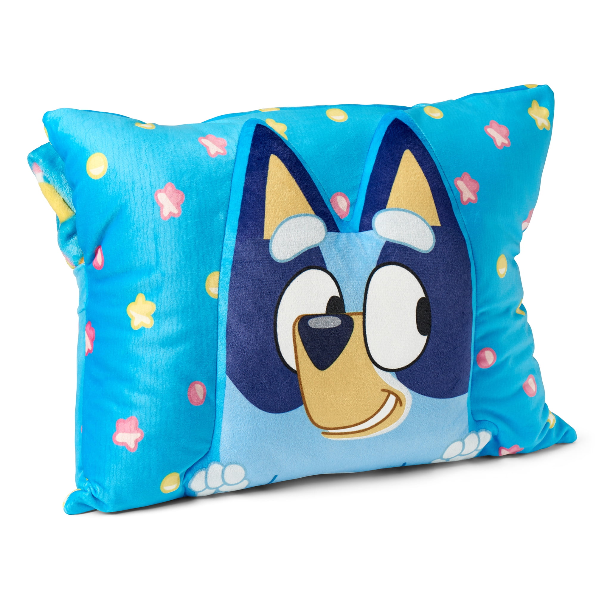 Bluey Party Pups Silk Touch Throw Blanket 50X60 inches with Plush Pocket Pillow 14X20 inches – Ultra Soft Plush Character Pillow for Kids