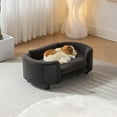 thumbnail image 4 of Pefilos 26" Elevated Pet Dog Bed with Solid Wood Legs and Walnut Bent Wood Back, Cashmere Cushion, Pet Sofa for Indoors Dogs, Dark Gray, 4 of 12