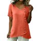 thumbnail image 4 of Craaazy Women's Lightweight Relaxed Fit V Neck Blouse, Solid Color Short Sleeve Cotton Linen Top, Comfy Asymmetric Hem Button Accent Tee for Work & Weekend Gifts, 4 of 9