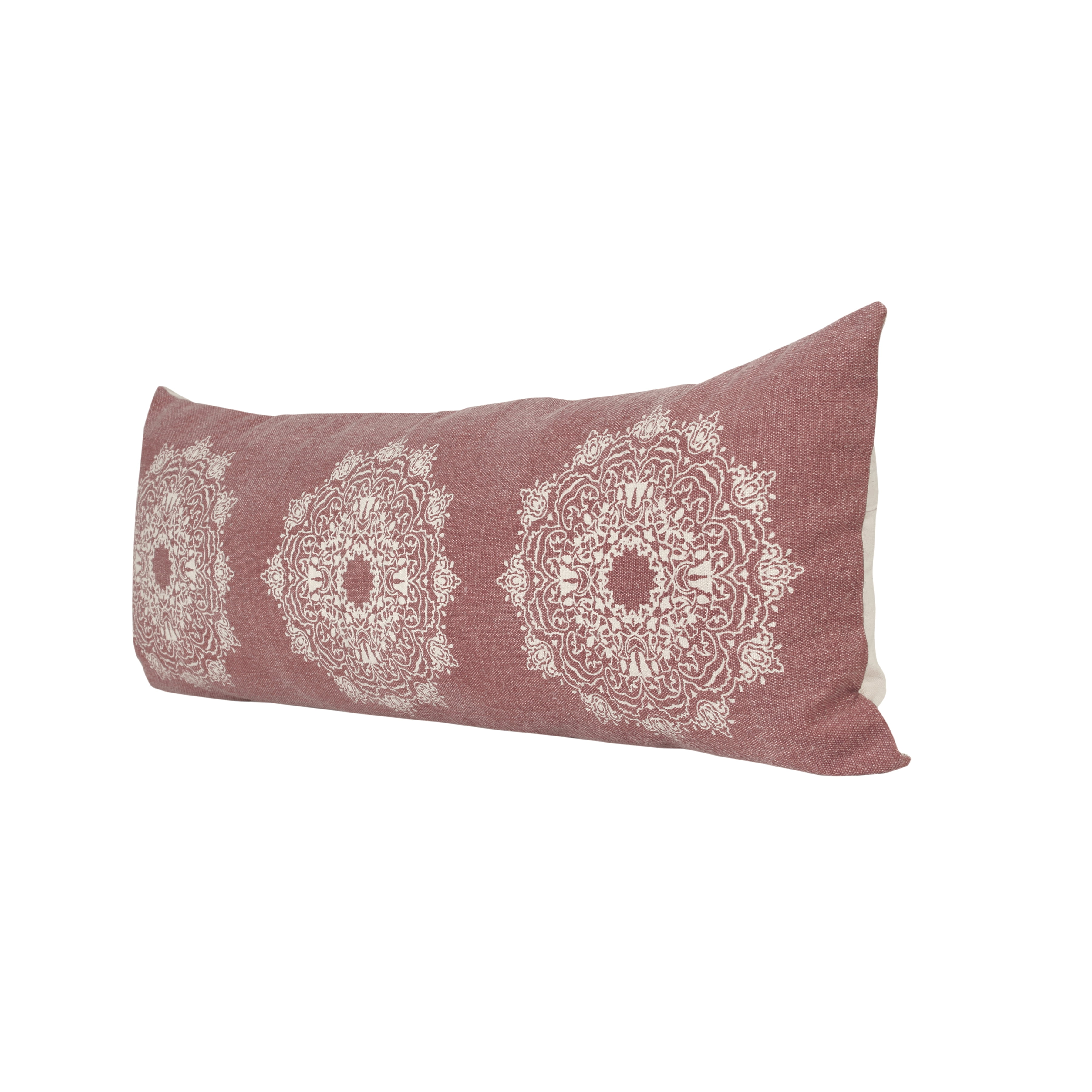 LR Home Ava 14" x 36" Rose/White Medallion Cotton Adult Decorative Throw Pillow Cover
