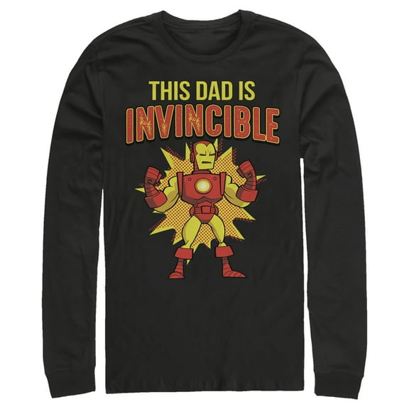 Men's Marvel This Dad is Invincible Cartoon Iron Man  Long Sleeve Shirt Black 2X Large