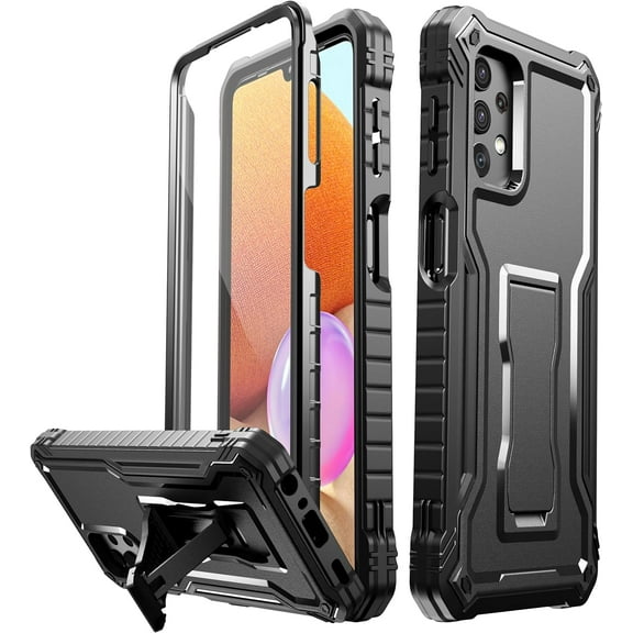 FITO For Samsung Galaxy A32 5G Case, Phone Case with Screen Protector and Kickstand (Black)