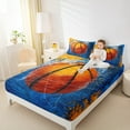 thumbnail image 4 of Manfei Kids Cartoon Basketball Twin Sheet Sets, Oil Printing Art Twin Fitted Sheet, Blue Orange Cartoon Flat Sheet, Luxury Bedroom Decor, 3pcs, 4 of 7