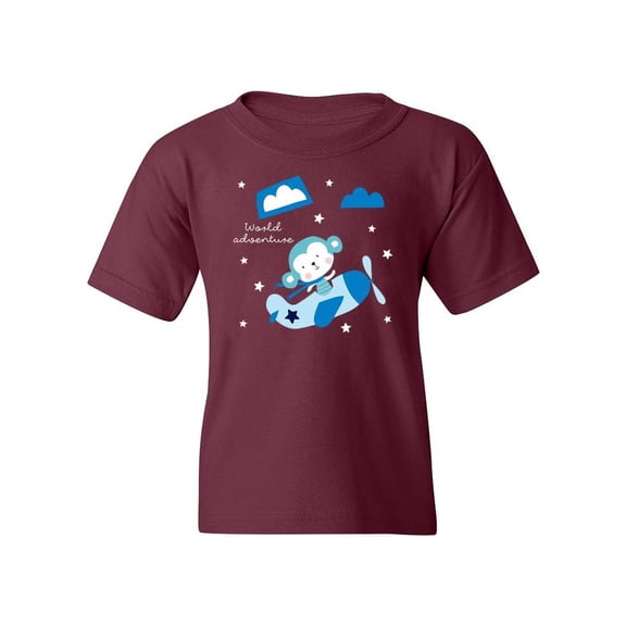 Cute Monkey In Airplane T-Shirt Juniors -Image by Shutterstock,  Small