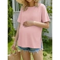 thumbnail image 4 of Weardear 4 Packs Maternity Shirts Crew Neck Batwing Short Sleeve Pregnancy Tunic Tops Split Side Summer T Shirt for Women, 4 of 6