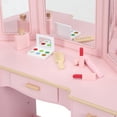 thumbnail image 2 of Zzistar Kids Vanity Table Set with Detachable Tri-Folding Mirror and Square Stool, Wood Makeup Desk Dressing Table with 3 Drawers and Open Shelves, 2 of 9