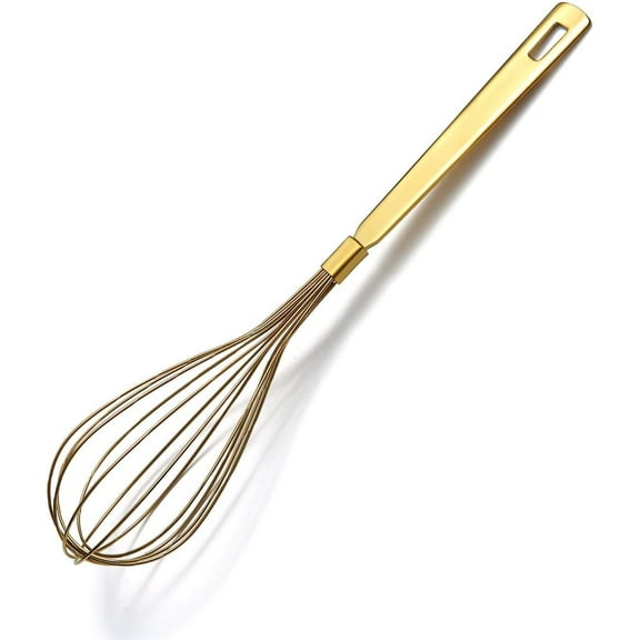 Gold Whisk Whisk For Cooking With Titanium Gold Plating, Stainless Steel Balloon Whisk, Sturdy Kitchen Wire Whisk Set for Cooking, Baking, Blending, Beating, Dishwasher Safe, Easy to Clean