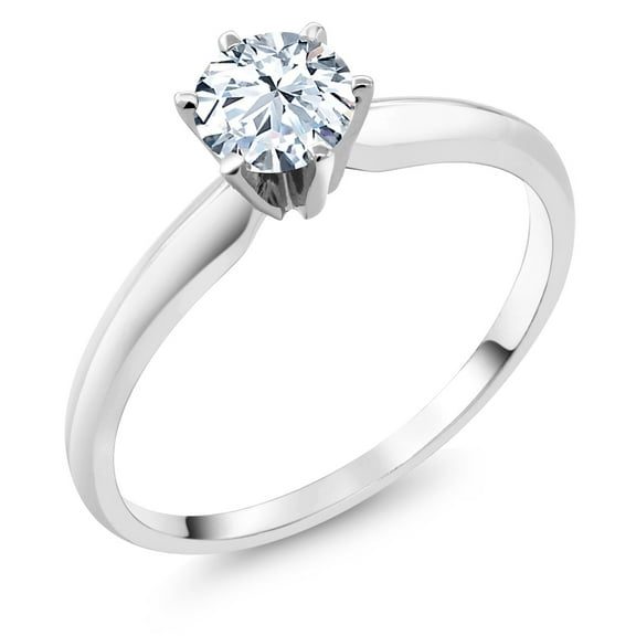Gem Stone King 18K White Gold White Zirconia Engagement Solitaire Ring for Women (0.75 Cttw, Round 5MM, Gemstone Birthstone, Size 6)
