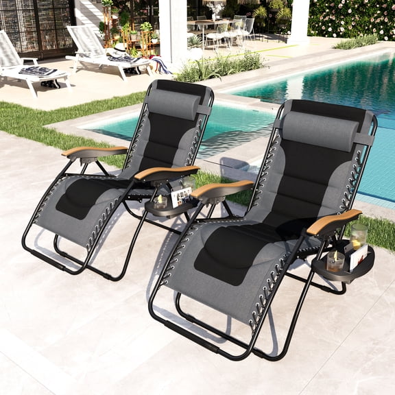 Sophia&William Outdoor Oversized Padded Zero Gravity Chairs Set of 2 - Gray