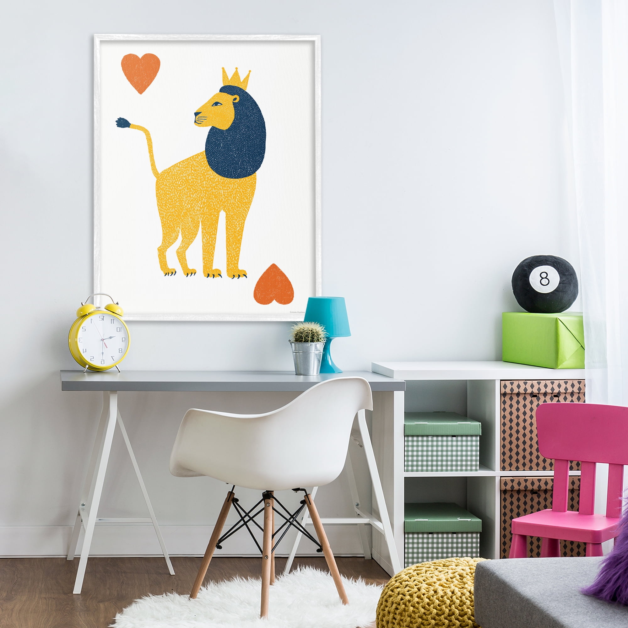 Lion & Hearts Card White Framed Giclee Art, design by Svetlana Aleynikova