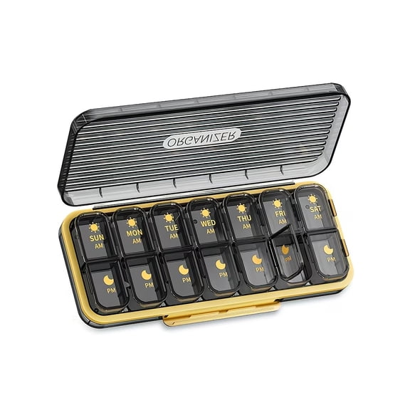 14-Compartment Locking Pill Organizer Portable Weekly Medicine Box