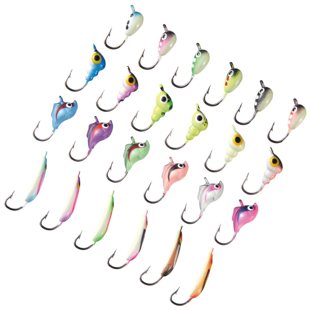 BASSDASH Ice Fishing Lure Kit Glowing Paint Jigs for Winter Ice Jigging Crappie Sunfish Perch Walleye Pike