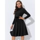 thumbnail image 2 of Vestido elegante de manga larga con cuello simulado tejido debajo de la rodilla para mujer Negro XL, 2 of 5