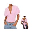 thumbnail image 3 of Top corto liso de verano para mujer, sin mangas, con escote en V profundo, corte ajustado, ideal para fiestas y playa., 3 of 5