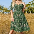 thumbnail image 5 of Dark Green Floral Hummingbird Pattern Short Sleeve Dress Clothes Women's Summer Dress Elegant Dress Daily Dresses For Woman, 5 of 9