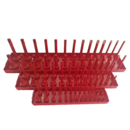 

3Pcs 1/4Inch 3/8Inch 1/2Inch Socket Organizer Sleeve Holder Garage Storage Tool Rack Tray Organizer Red SAE