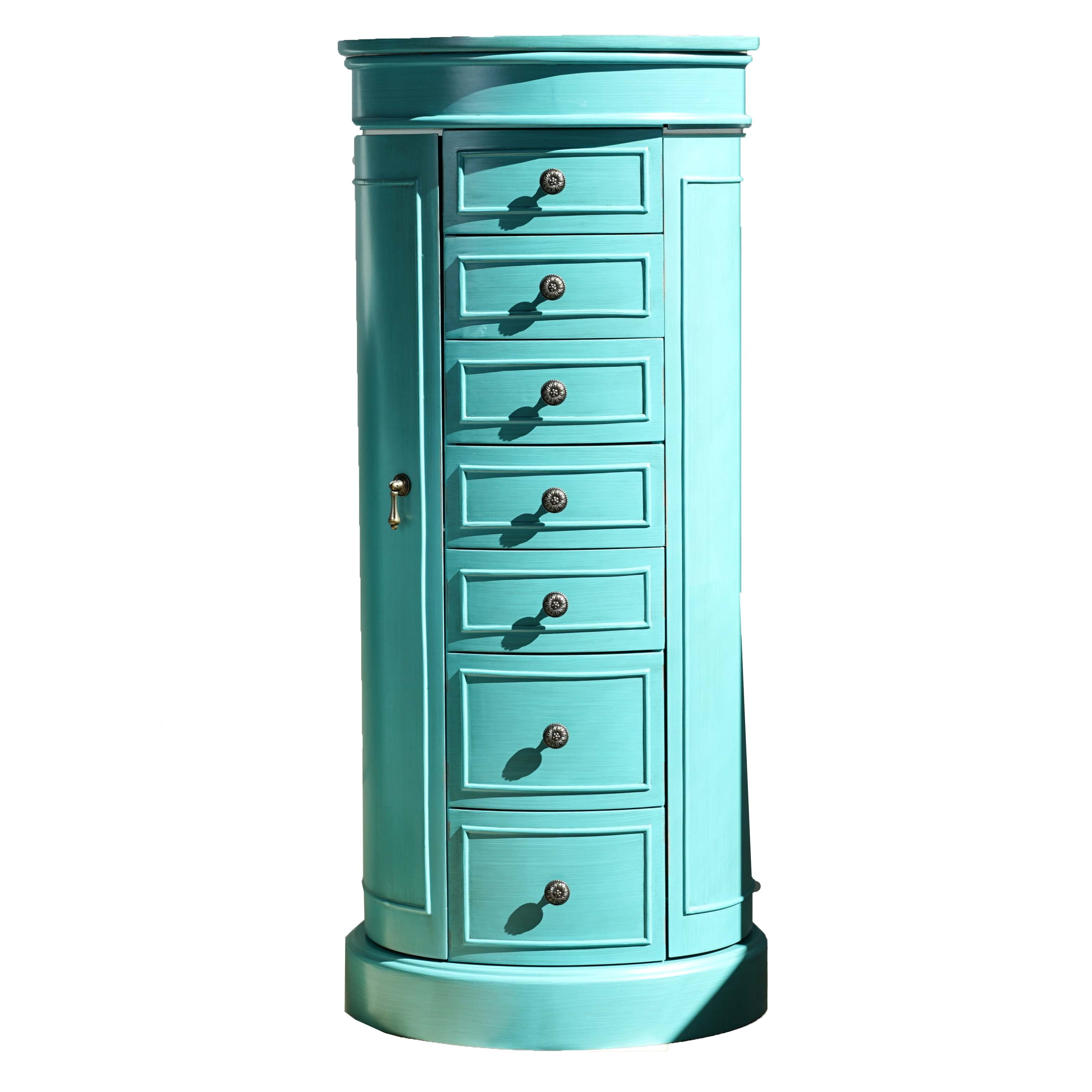 Fully Locking Jewelry Armoire Turquoise 6 Pull Out Drawers Organizers Furniture 