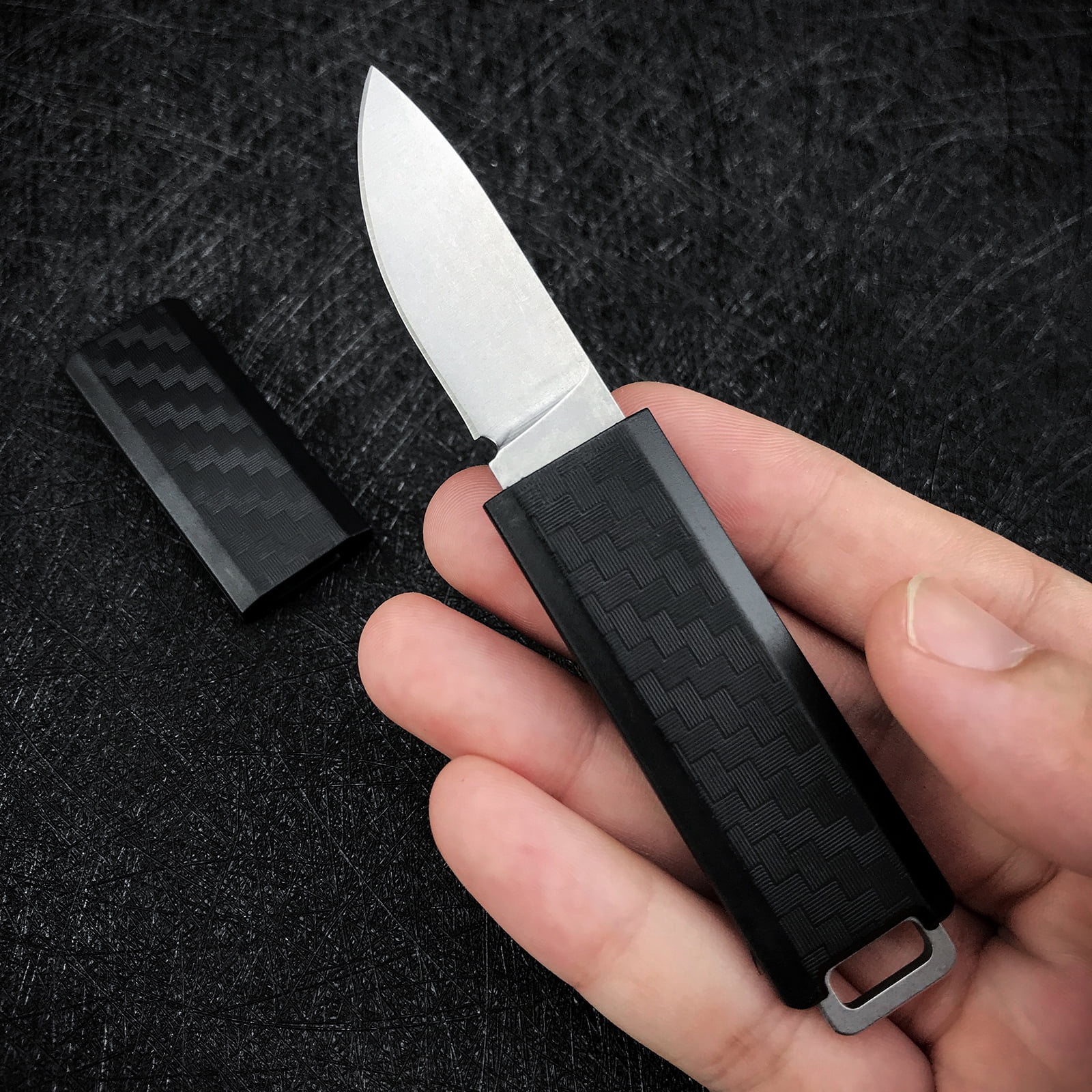 Mini Utility Knife, Compact Pocket Knife with Sheath, Fixed Blade Knife for Cutting Cartons, Packaging and Gift Collections (Black)