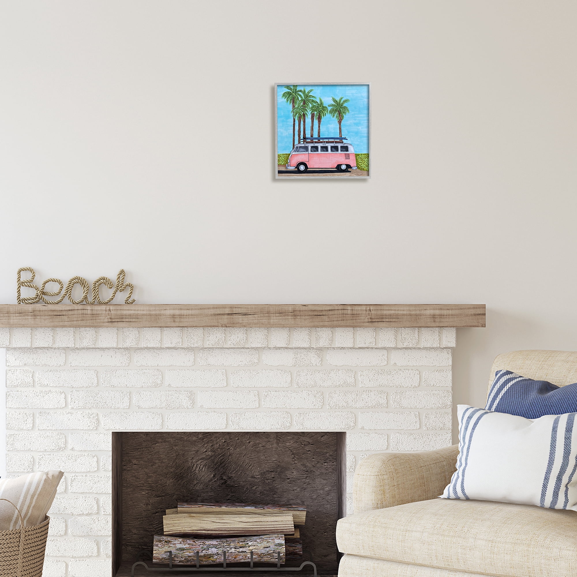 Stupell Industries Tropical Vacation Minibus Transportation Painting Gray Framed Art Print Wall Art, 12 x 12