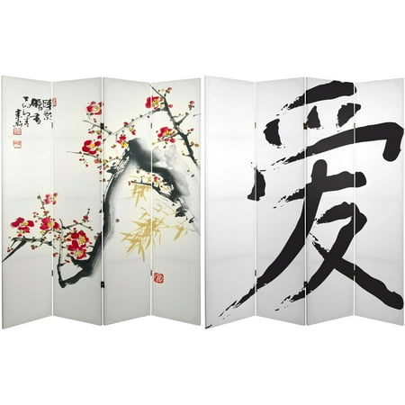 - 6' Tall Double Sided Cherry Blossoms and Love Canvas Room Divider 4 Panel