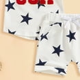 thumbnail image 6 of Toddler Boy 4th of July Outfit 4th of July Shorts Set Short Sleeve Bodysuit + Stars Stripe Short American Flag Summer Outfits,Blue, 6 of 6