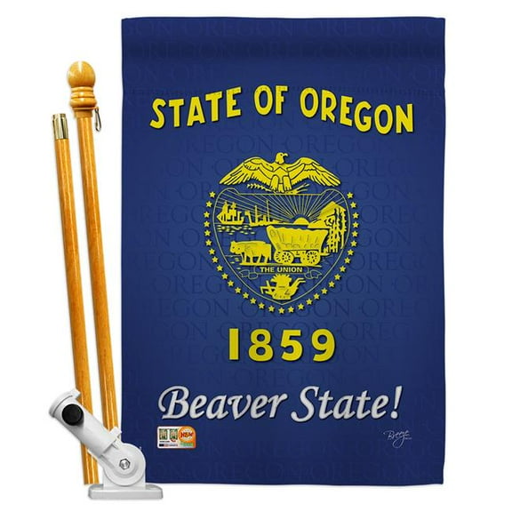 Breeze Decor BD-SS-HS-108109-IP-BO-D-US13-BD 28 x 40 in. Vertical Oregon Americana States Impressions Decorative Double Sided House Flag Set with Pole & Bracket Hardware