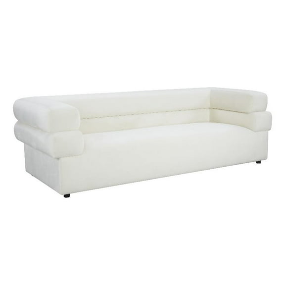 Maklaine Contemporary 98"W Velvet Upholstery Sofa in Cream Finish