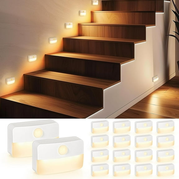 8 Pack Motion Sensor Stair Light for Indoor, Battery Operated Closet Lights, Wireless Stick on Anywhere Hallway Lamp, Portable Led Night Lamps for Bedroom Under Cabinet Kitchen, Always-On Sensor